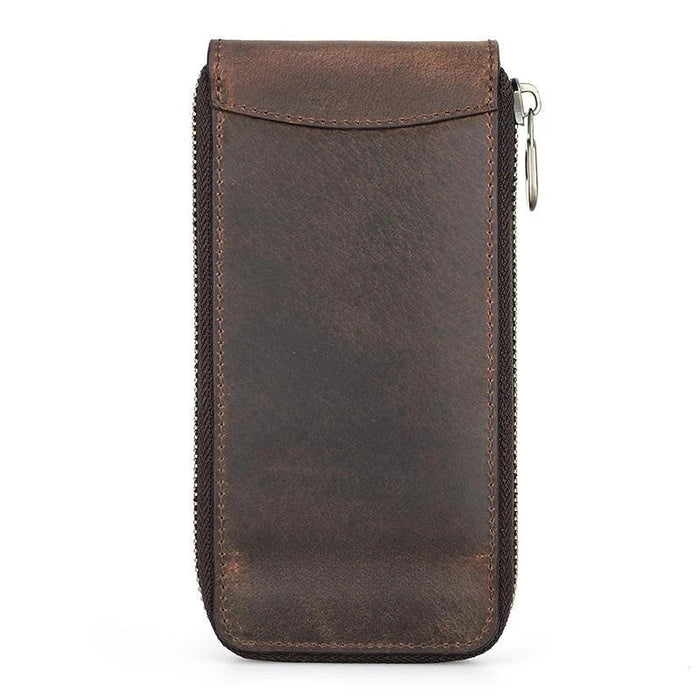 Brown Single Slot Leather Zippered Watch Pouch
