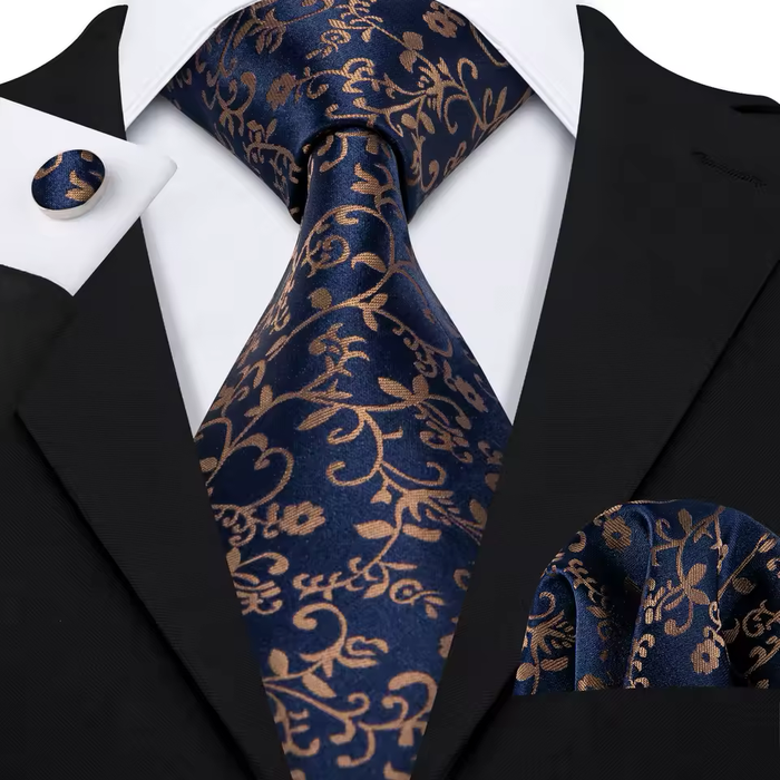Classy Men Blue & Gold Floral Silk Tie