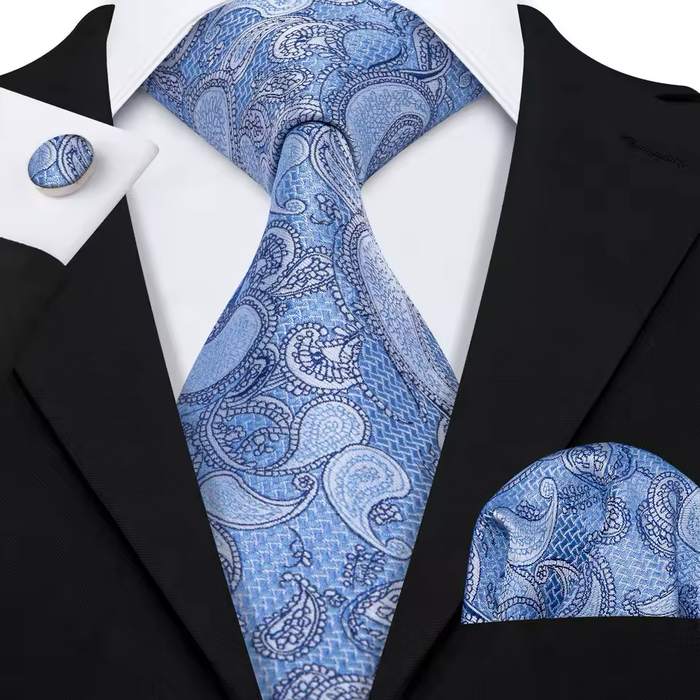 Classy Men Blue & Gold Floral Silk Tie