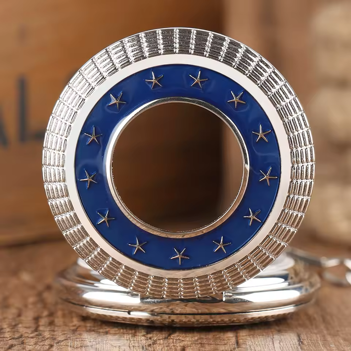Star Decor Half Hunter Pocket Watch - Silver Bronze Gold Manual Wind