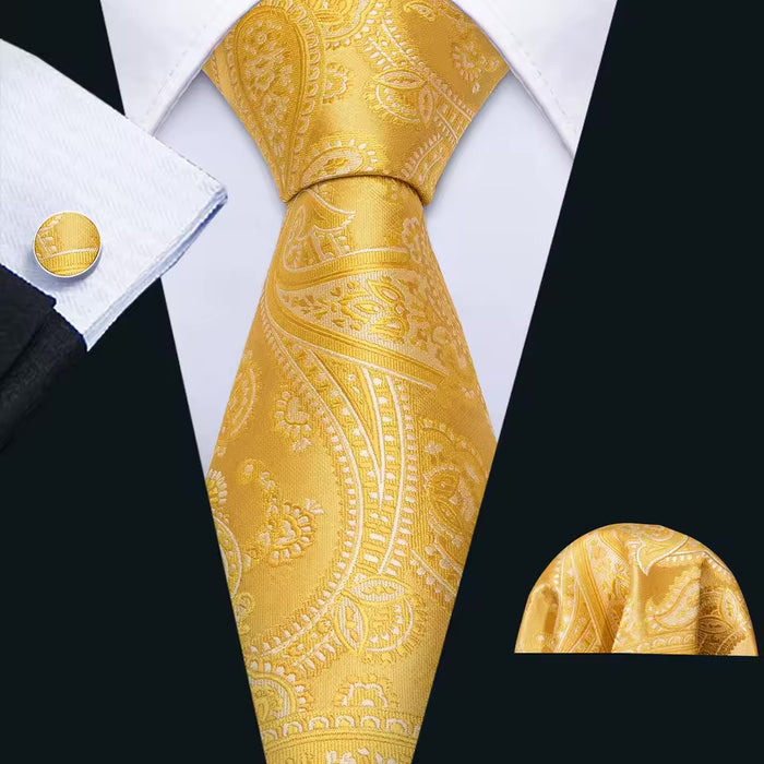 Mens Silk Tie in Yellow and White Paisley Design  Classy Accessory