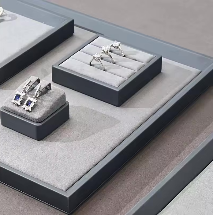 Gray PU Leather Microfiber Jewelry Display Tray