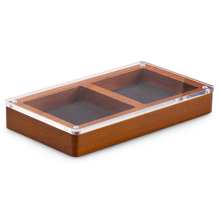 Stylish wood tray for jewelry with acrylic cover