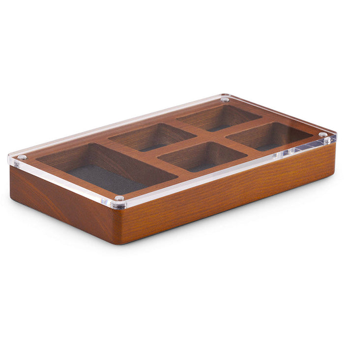 Wood jewelry tray with magnetic cover for display