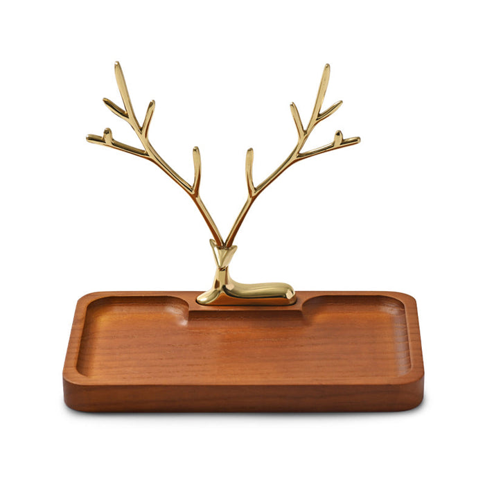 Designer wood jewelry display tray with deer rack