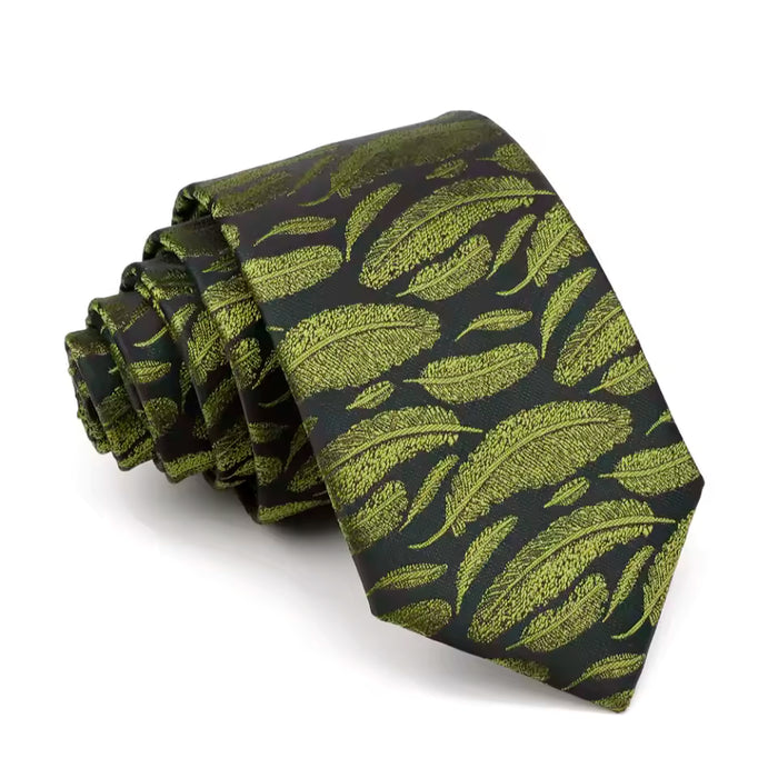Black  Green Feather Silk Tie for Classy Men