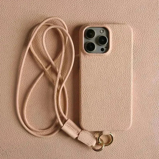Minimalist Design Leather iPhone Case with Strap - Handmade
