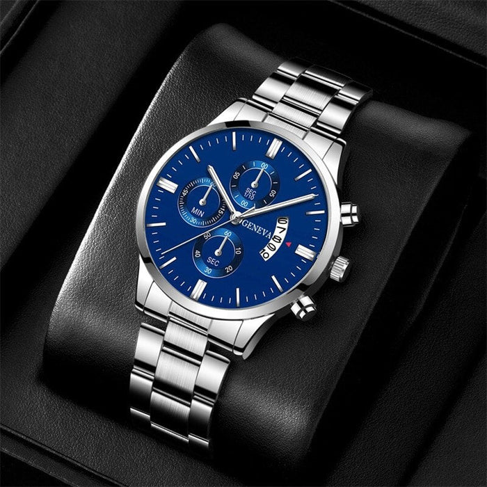 VERITON® Silver and Blue Luxury Watch