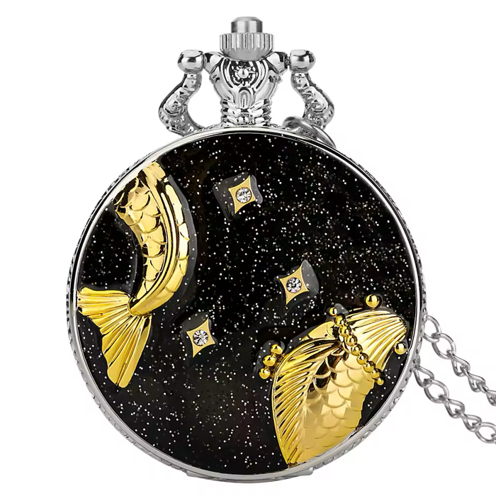 Star & Moon Steampunk Pendant Watch - Gold Blue Sky Quartz Clock