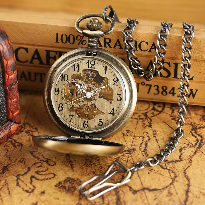 Bronze Full Hunter Pocket Watch - Arabic Dial Hand Wind Vintage Gift