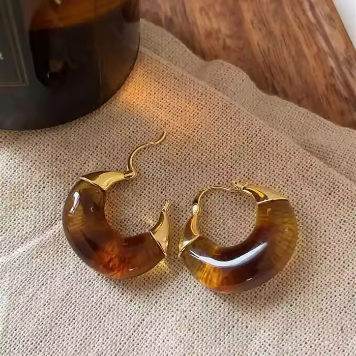 Amber Color Hoop Earrings for Women – Korean Simple Style Jewelry