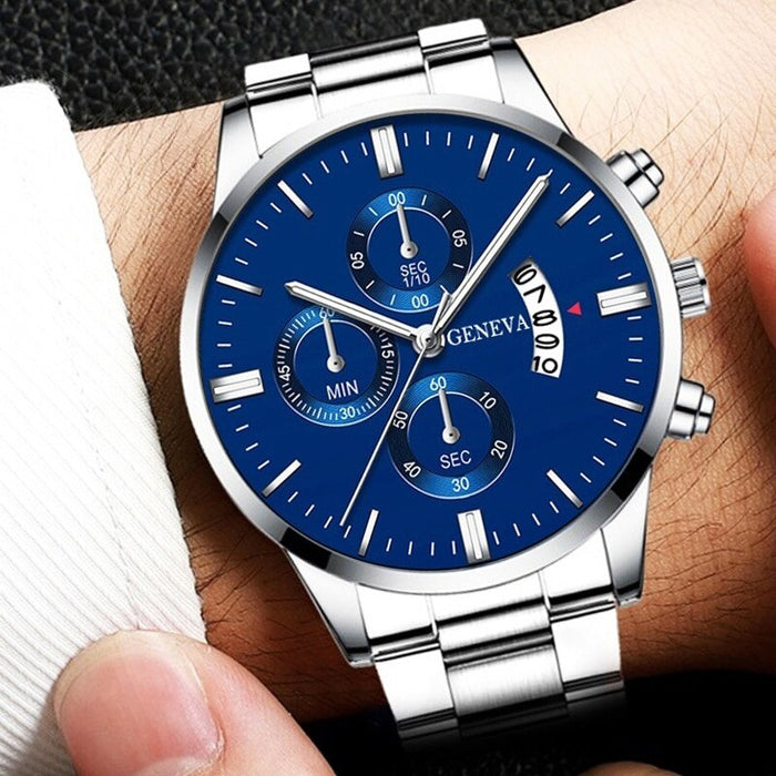 VERITON® Silver and Blue Luxury Watch