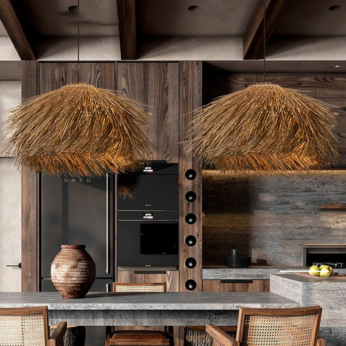 Boho Designer Hand-Woven Rattan Pendant Chandelier