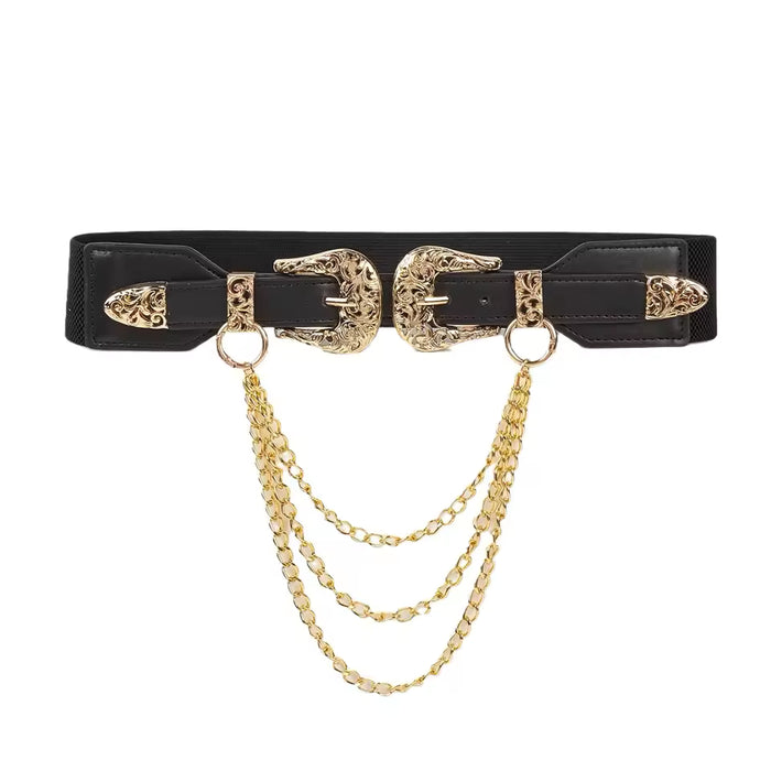 Vintage Black Waist Belt with Ornate Double Buckle – Classic Western Style