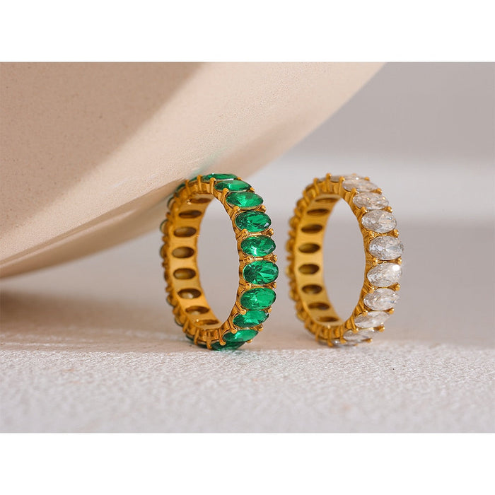 Chic Luxurious Golden Ring with Green Crystals