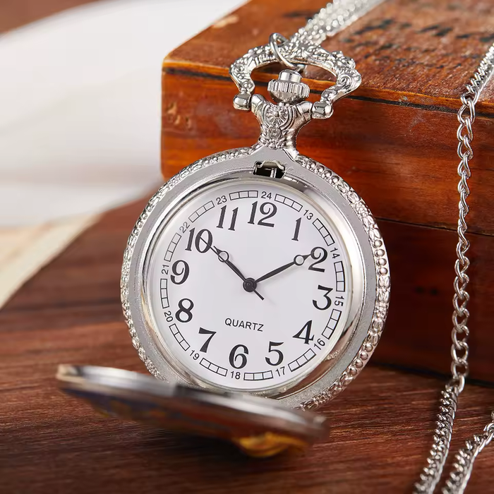 Star & Moon Steampunk Pendant Watch - Gold Blue Sky Quartz Clock
