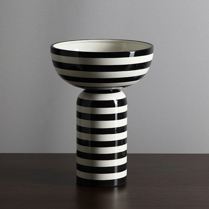 Classic Black and White Striped Ceramic Vase