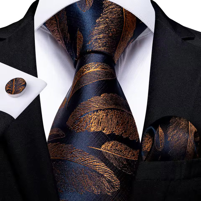 Black  Green Feather Silk Tie for Classy Men