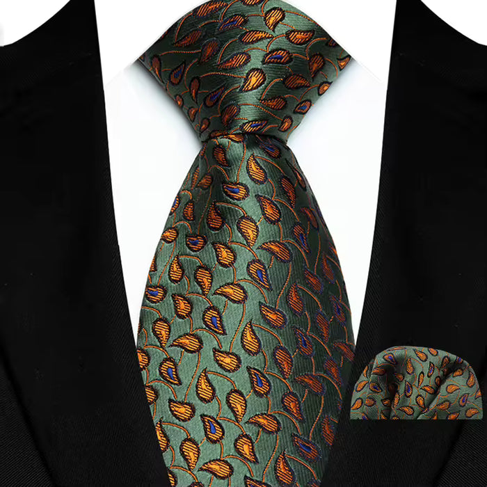 Teal  Gold Paisley Silk Tie for Men - Classy Accessory for Formal Attire