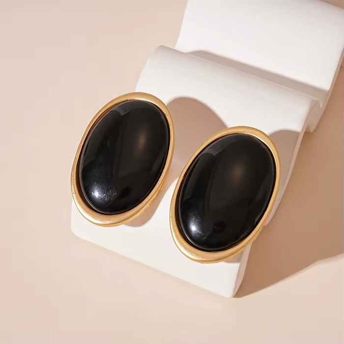 Vintage Simulated Pigeon Blood Ruby Oval Stud Earrings