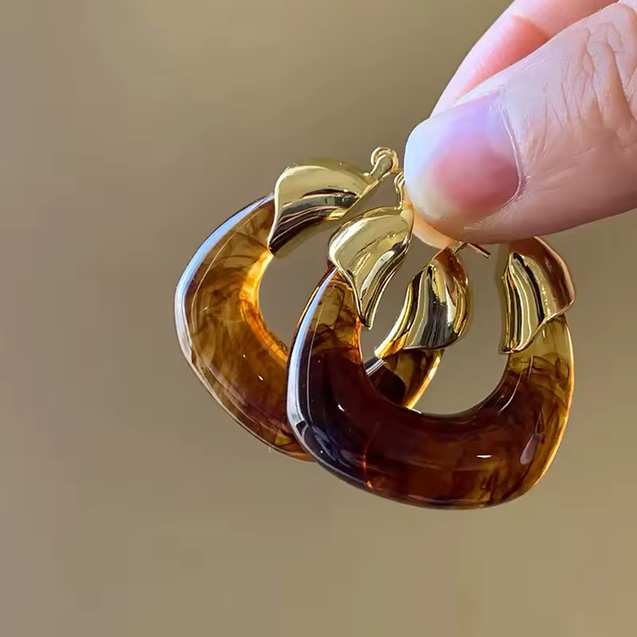 Amber Color Hoop Earrings for Women – Korean Simple Style Jewelry