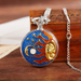 Star & Moon Steampunk Pendant Watch - Gold Blue Sky Quartz Clock
