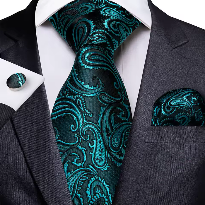 Teal  Gold Paisley Silk Tie for Men - Classy Accessory for Formal Attire