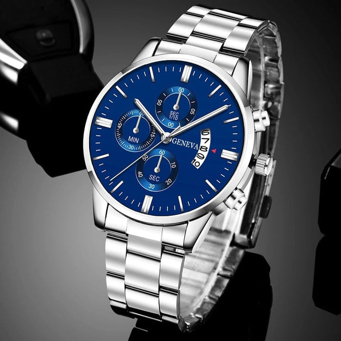 VERITON® Silver and Blue Luxury Watch