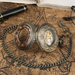 Vintage Red Wood Bronze Pocket Watch with Chain
