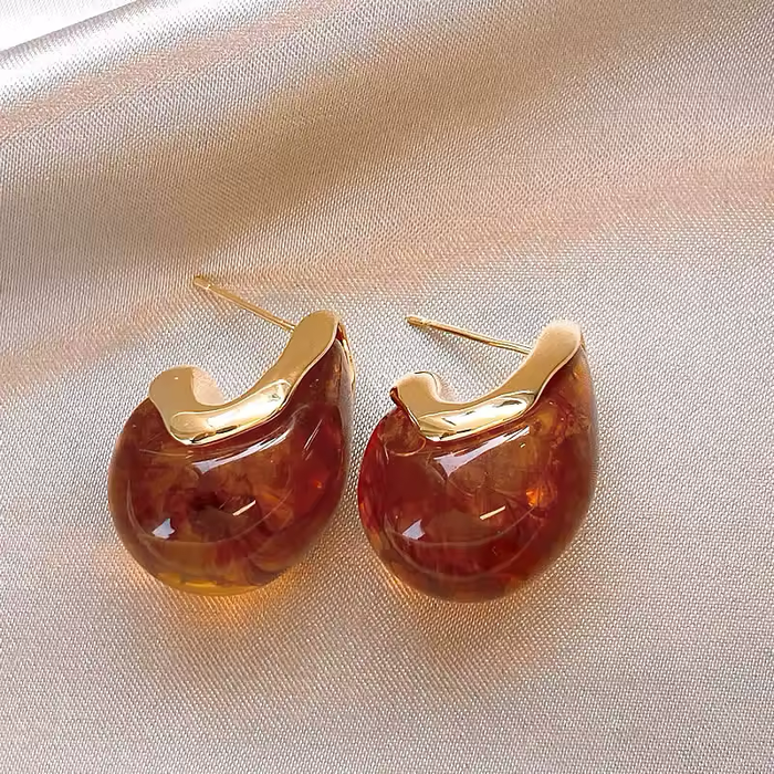 Amber Resin Drop Earrings for Women – Retro Elegant Stud Jewelry