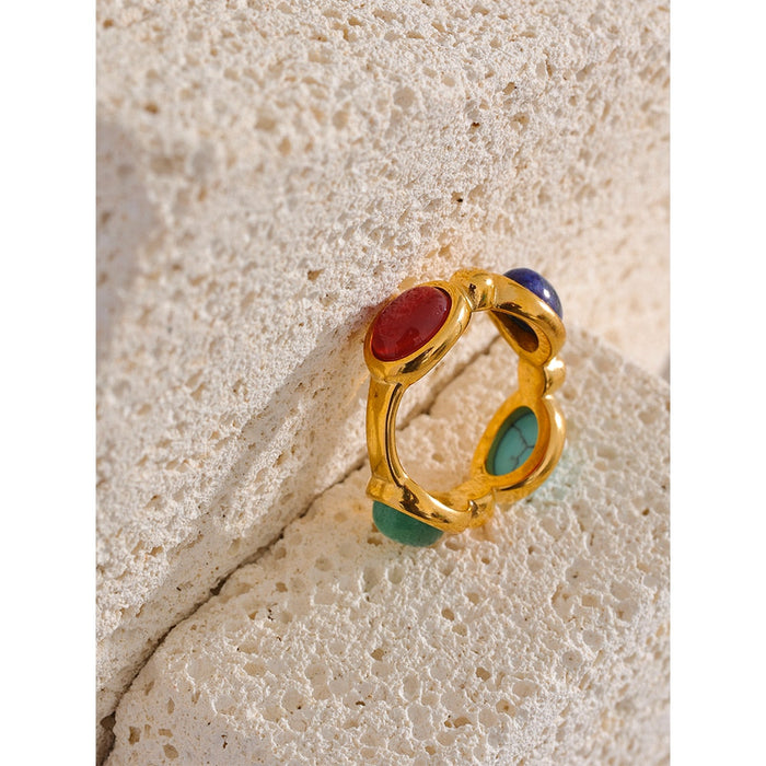 Stylish Golden ring with Colorful Crystals