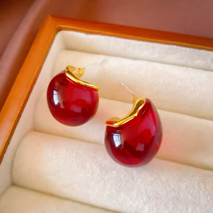 Amber Resin Drop Earrings for Women – Retro Elegant Stud Jewelry