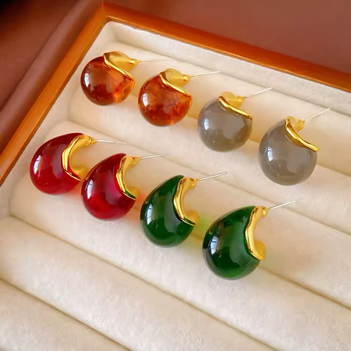 Amber Resin Drop Earrings for Women – Retro Elegant Stud Jewelry