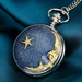 Star & Moon Steampunk Pendant Watch - Gold Blue Sky Quartz Clock