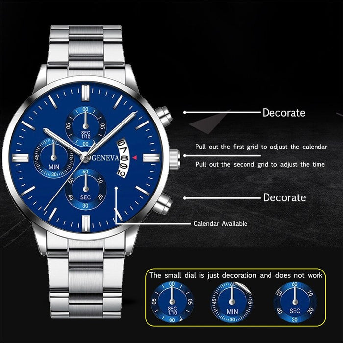 VERITON® Silver and Blue Luxury Watch