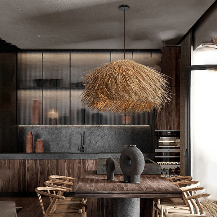 Boho Designer Hand-Woven Rattan Pendant Chandelier