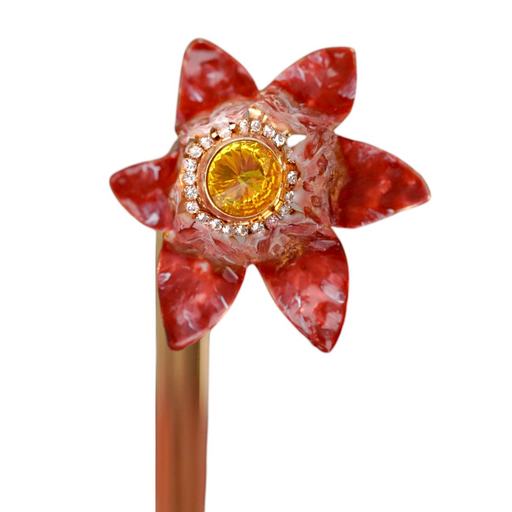 Elegant Red Flower Handle Umbrella with Gold Accents