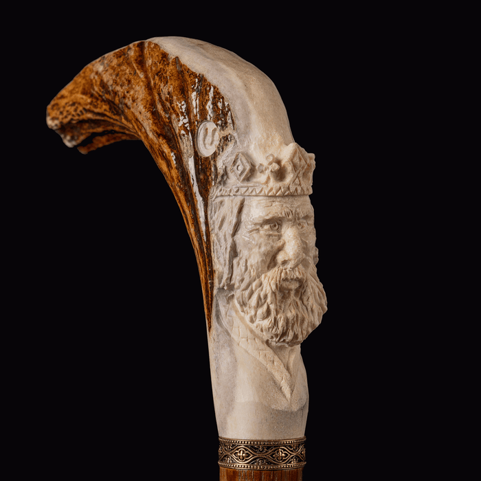 Silhouette of the King Carved from Deer Horn Walking Cane