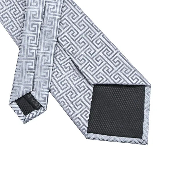 Silver Geometric Silk Tie for Men - Classy and Stylish Accessory