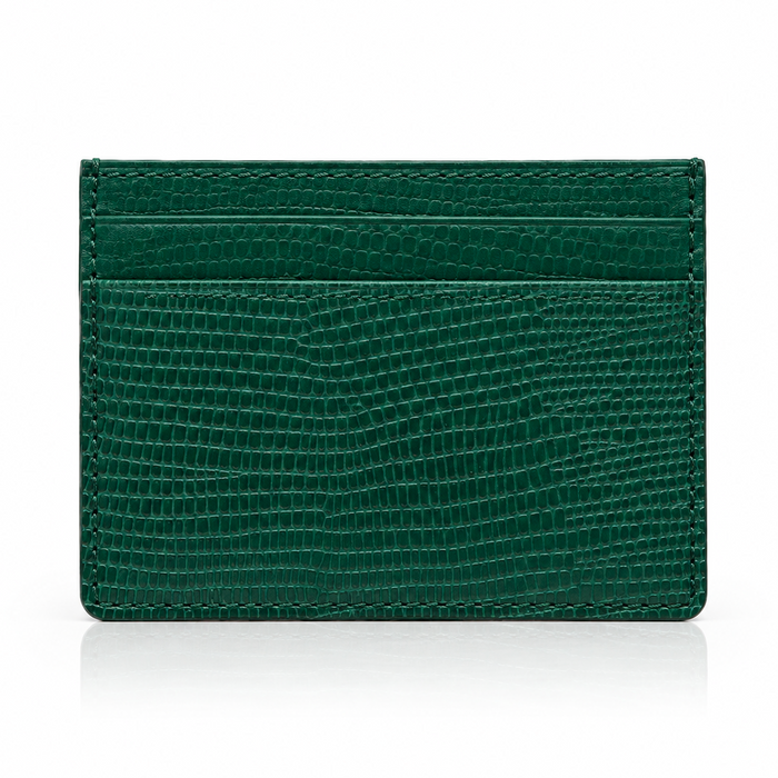 Slim Italian leather card holder with embossed reptile texture