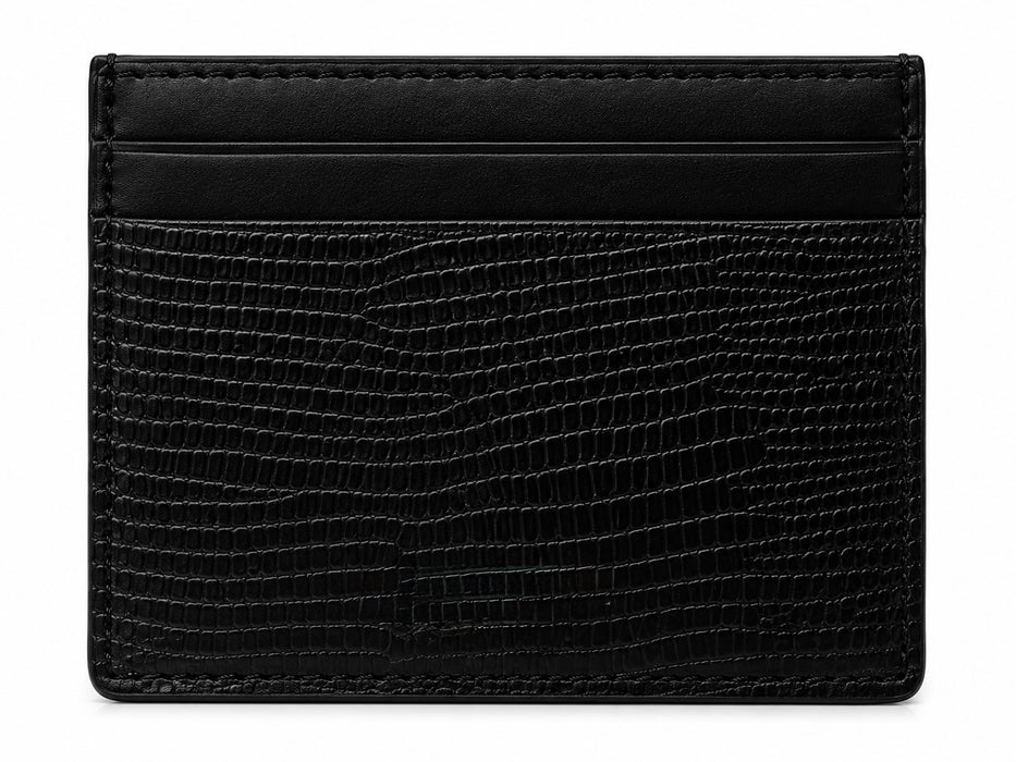 Slim Italian leather card holder with embossed reptile texture