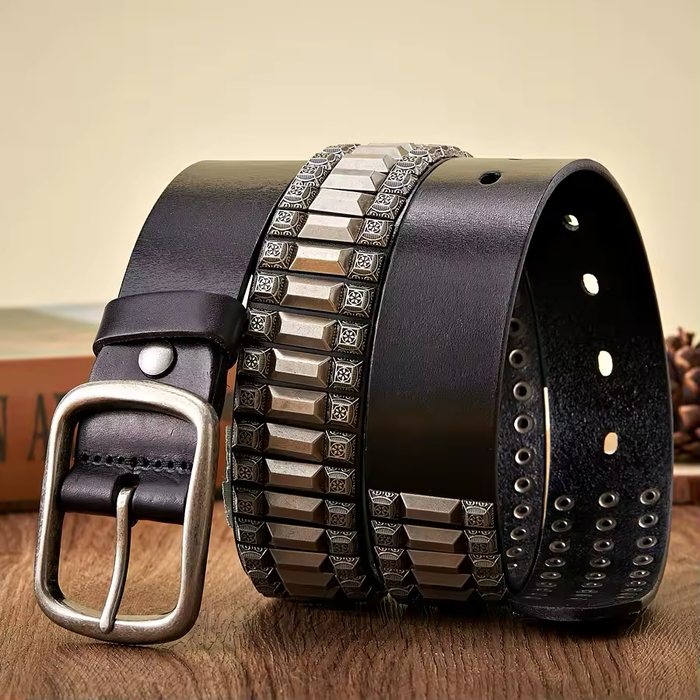 Studded leather belt male