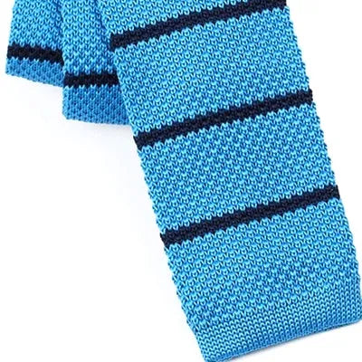Sleek Sky Blue Striped Knit Tie for Classy Men