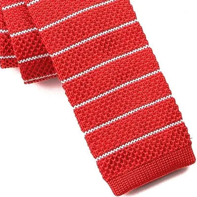 Red Striped Knit Tie for Men - Classy Square Design