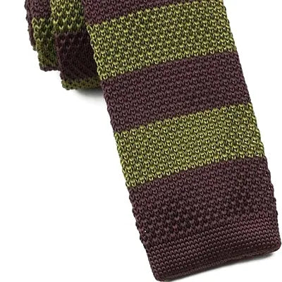 Green and Brown Striped Knit Tie for Classy Men