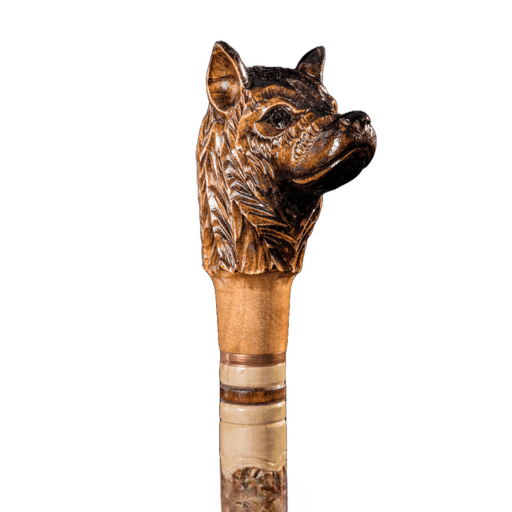 Handcrafted Brown Dog Head Walking Stick