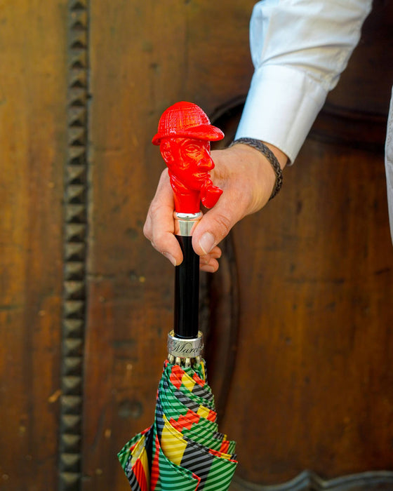 Sherlock Holmes Umbrella with Classic Striped Pattern and Custom Handle