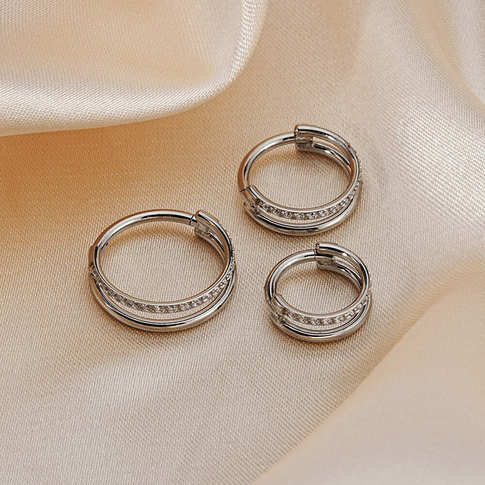Double Hoop Nose Ring With CZ 16 Gauge ASTM F136 Titanium