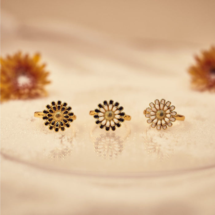 Colored Sunflower Adjustable Ring - White