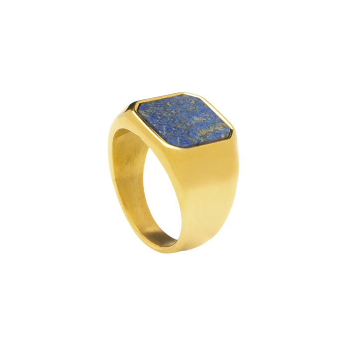 Gold Genuine Lapis Lazuli Stone Signet Ring